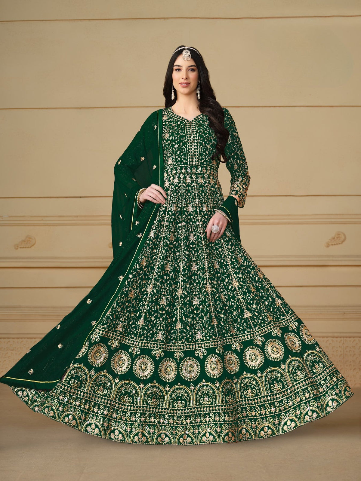 Anaita Green Embroidered Faux Georgette Anarkali Suit | Grocsy