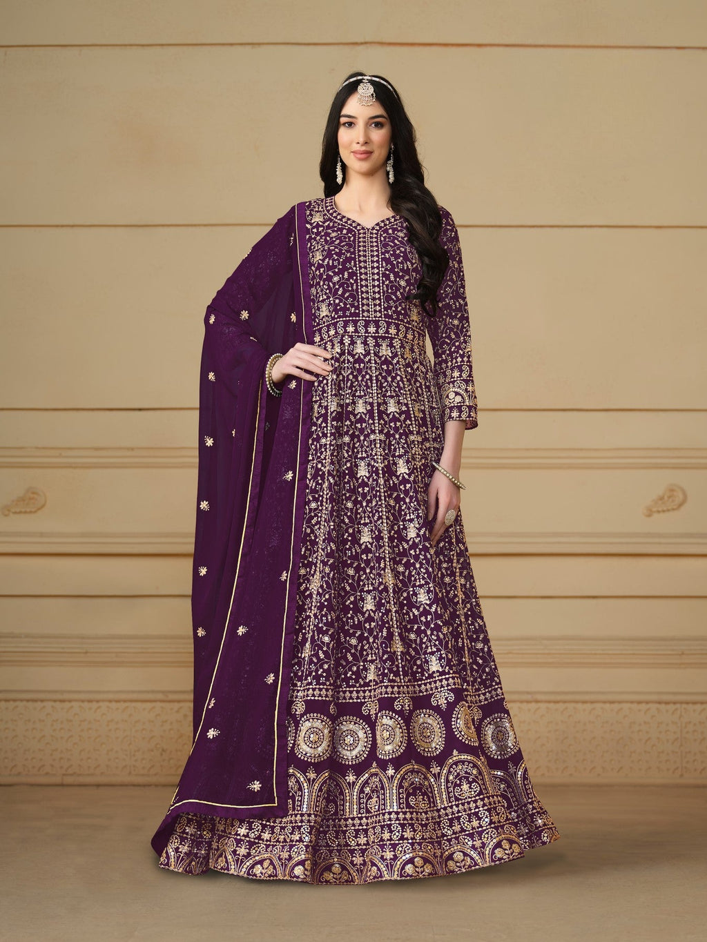 Anaita Purple Embroidered Faux Georgette Anarkali Suit | Grocsy