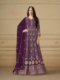 Anaita Purple Embroidered Faux Georgette Anarkali Suit | Grocsy