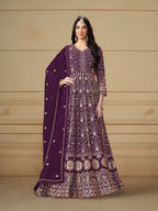 Anaita Purple Embroidered Faux Georgette Anarkali Suit | Grocsy