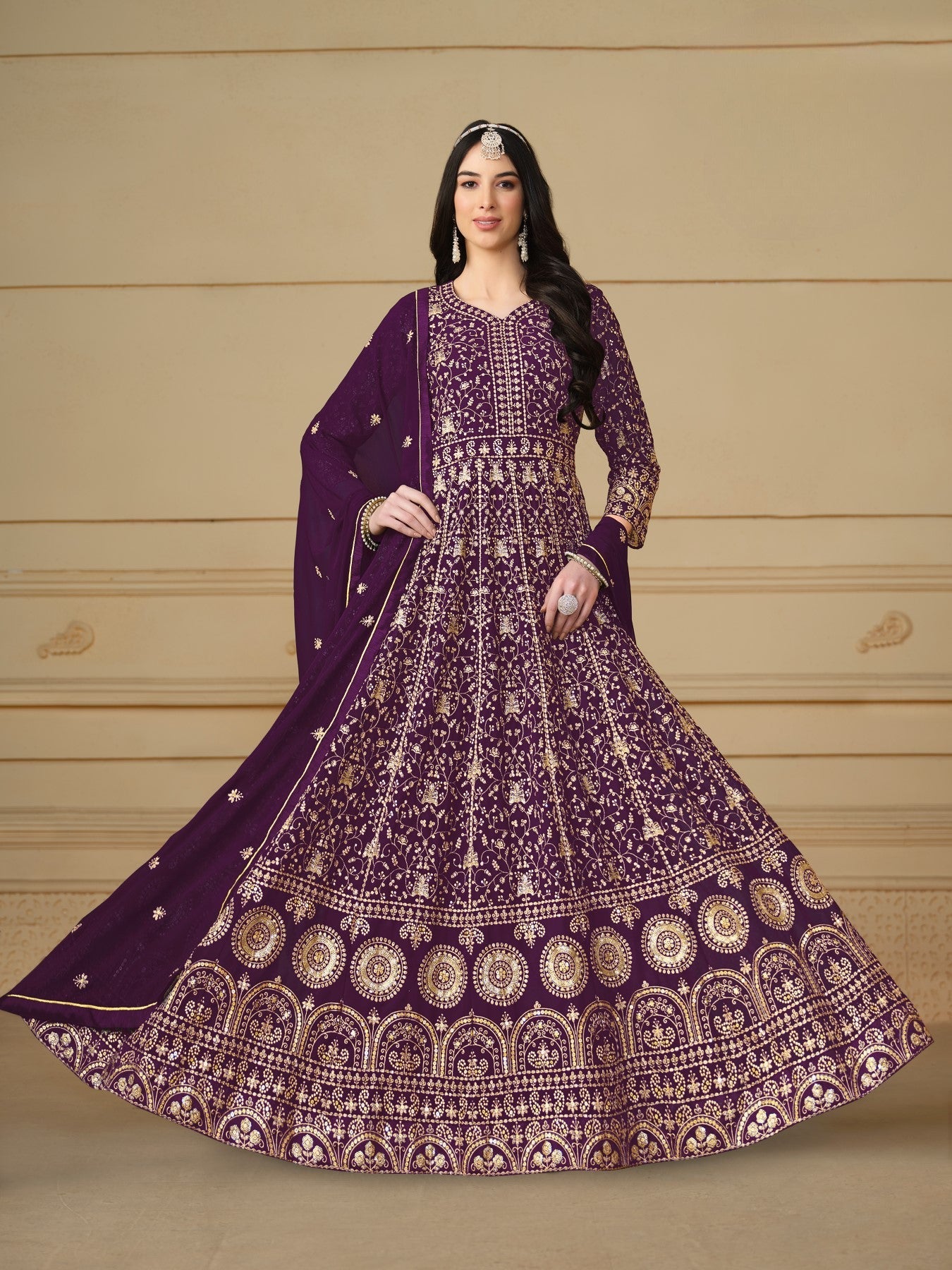 Anaita Purple Embroidered Faux Georgette Anarkali Suit | Grocsy
