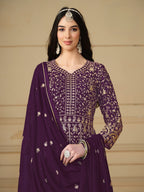 Anaita Purple Embroidered Faux Georgette Anarkali Suit | Grocsy