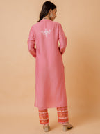 HOUSE OF KARI Ethnic Motifs Embroidered Chikankari Straight Chanderi Silk Kurta | Grocsy
