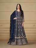 Anaita Navy Blue Embroidered Faux Georgette Anarkali Suit | Grocsy