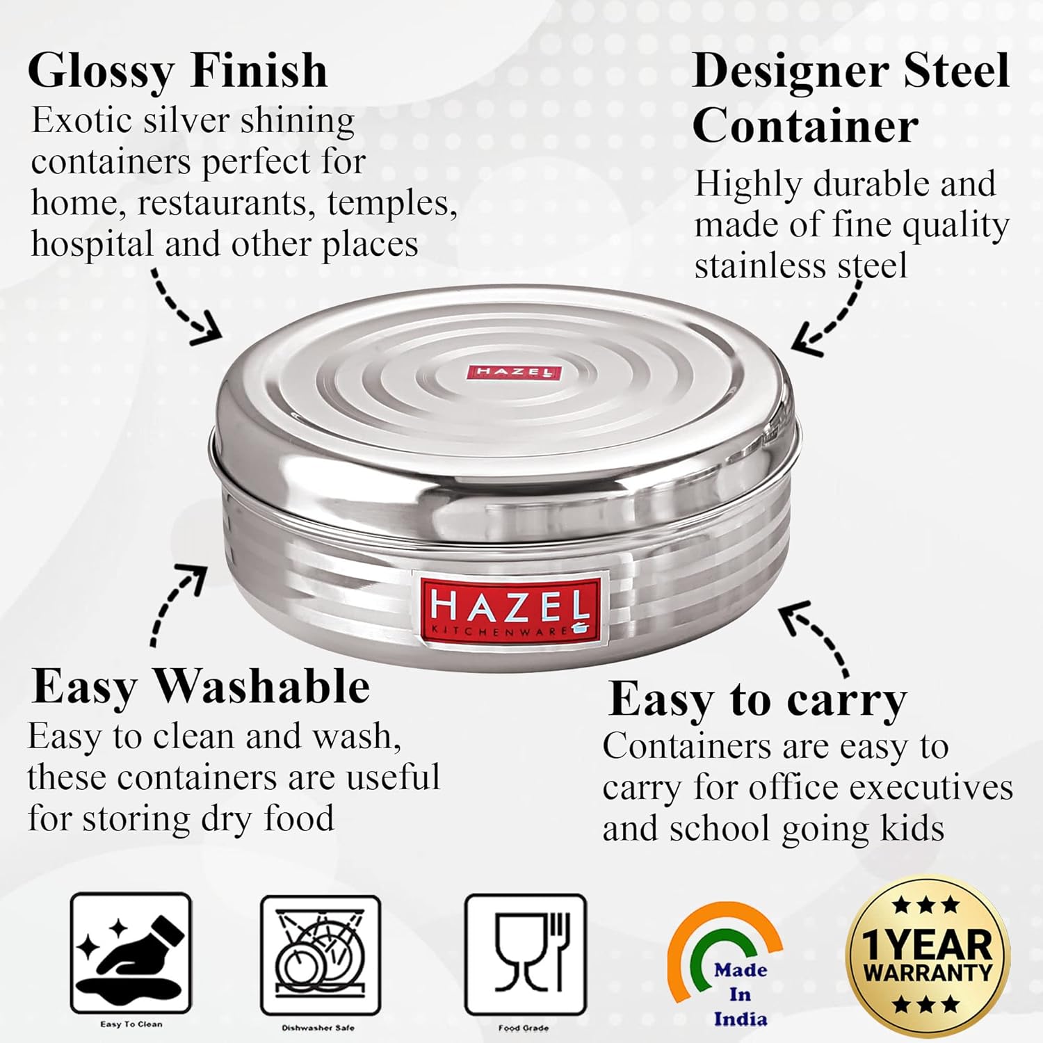 HAZEL Small Container For Kitchen|Steel Dabba of Capacity 400 ml | Grocsy