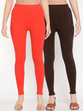 TAG 7 Women Orange & Brown Solid Ankle-Length Leggings Pack Of 2 | Grocsy
