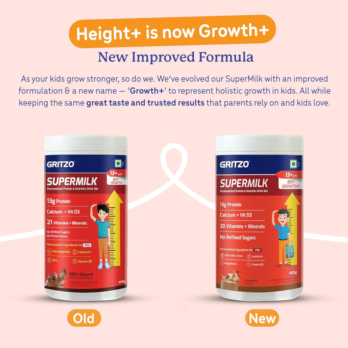 Gritzo Supermilk Height+ Health Drink For 13+Y Boys - Double Chocolate | Grocsy