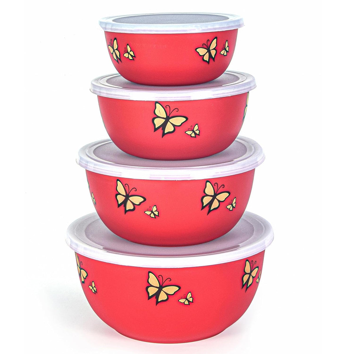 Zaib Microwave Safe Stainless Steel Food Storage Container with Lid|500ml, 800ml, 1250ml, 2000 ml | Reheatable (4 Red Butterfly) | Grocsy