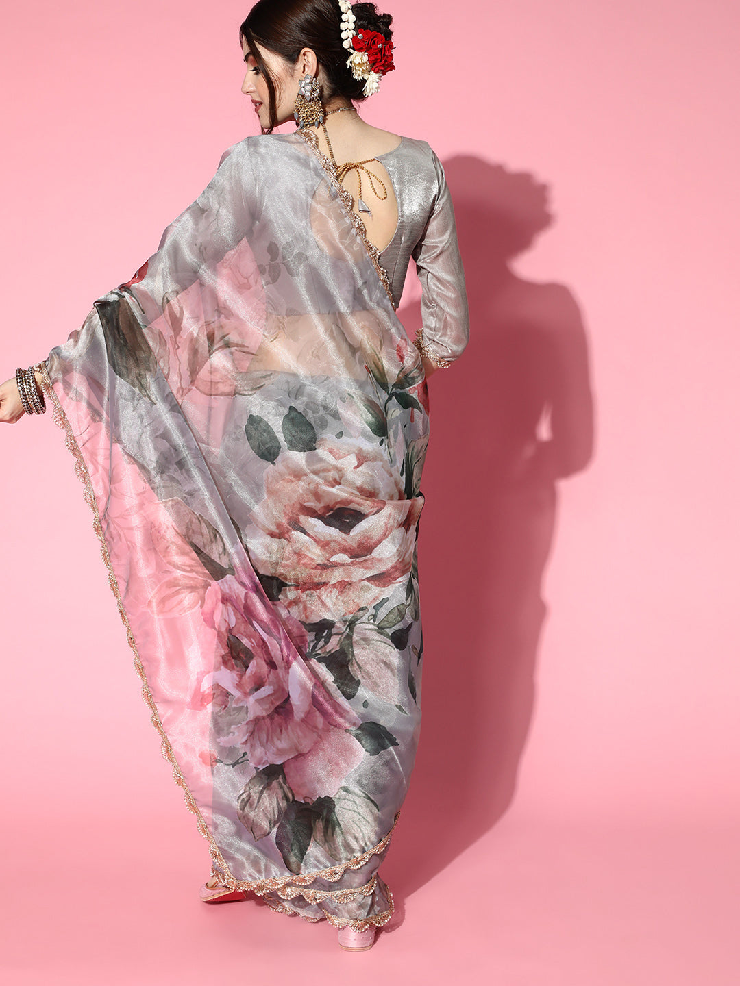 Tikhi Imli Grey Saree with Zari border | Grocsy