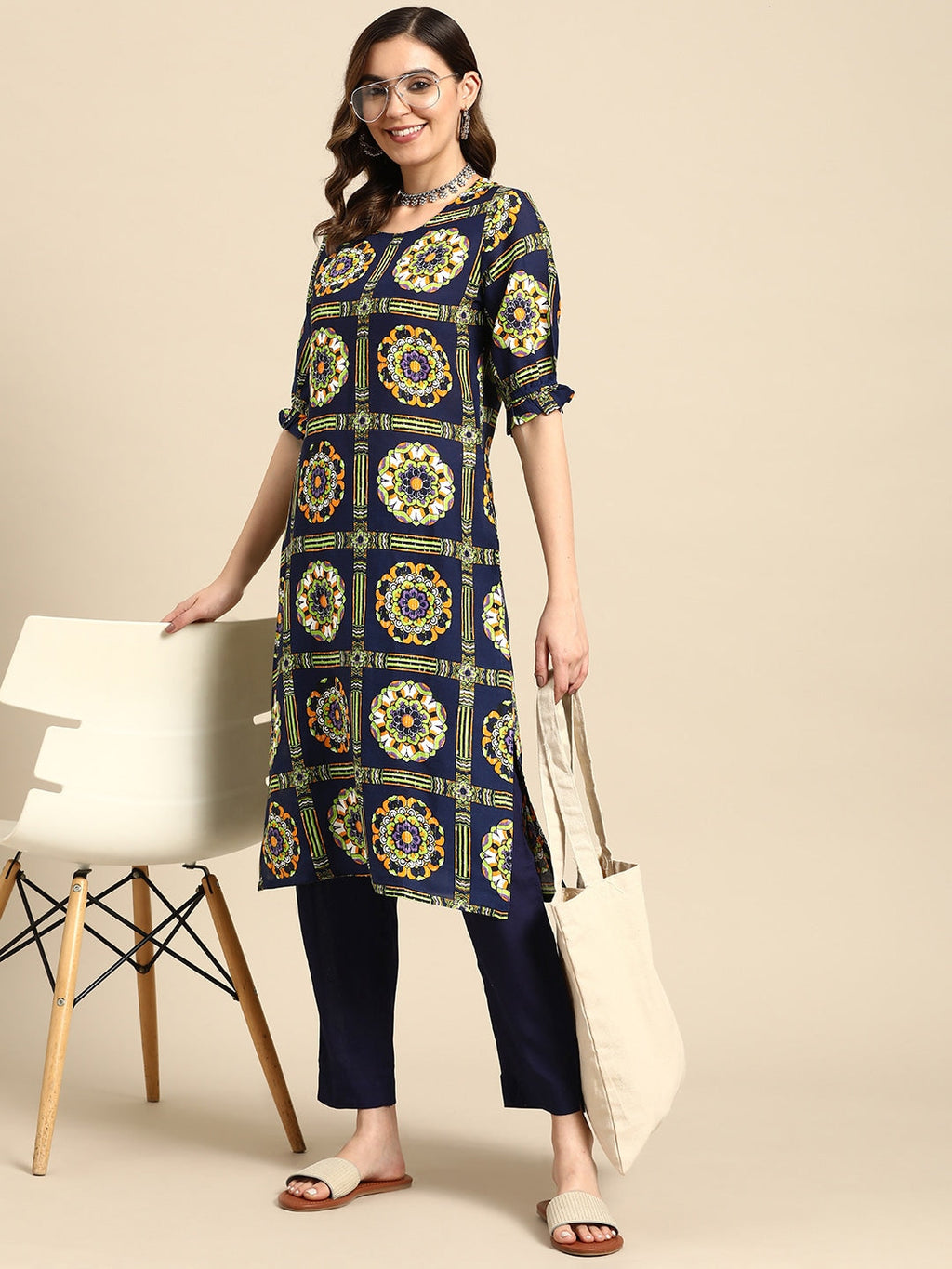 Sangria Women Ethnic Motifs Printed Kurta with Trousers | Grocsy