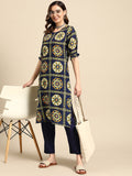 Sangria Women Ethnic Motifs Printed Kurta with Trousers | Grocsy