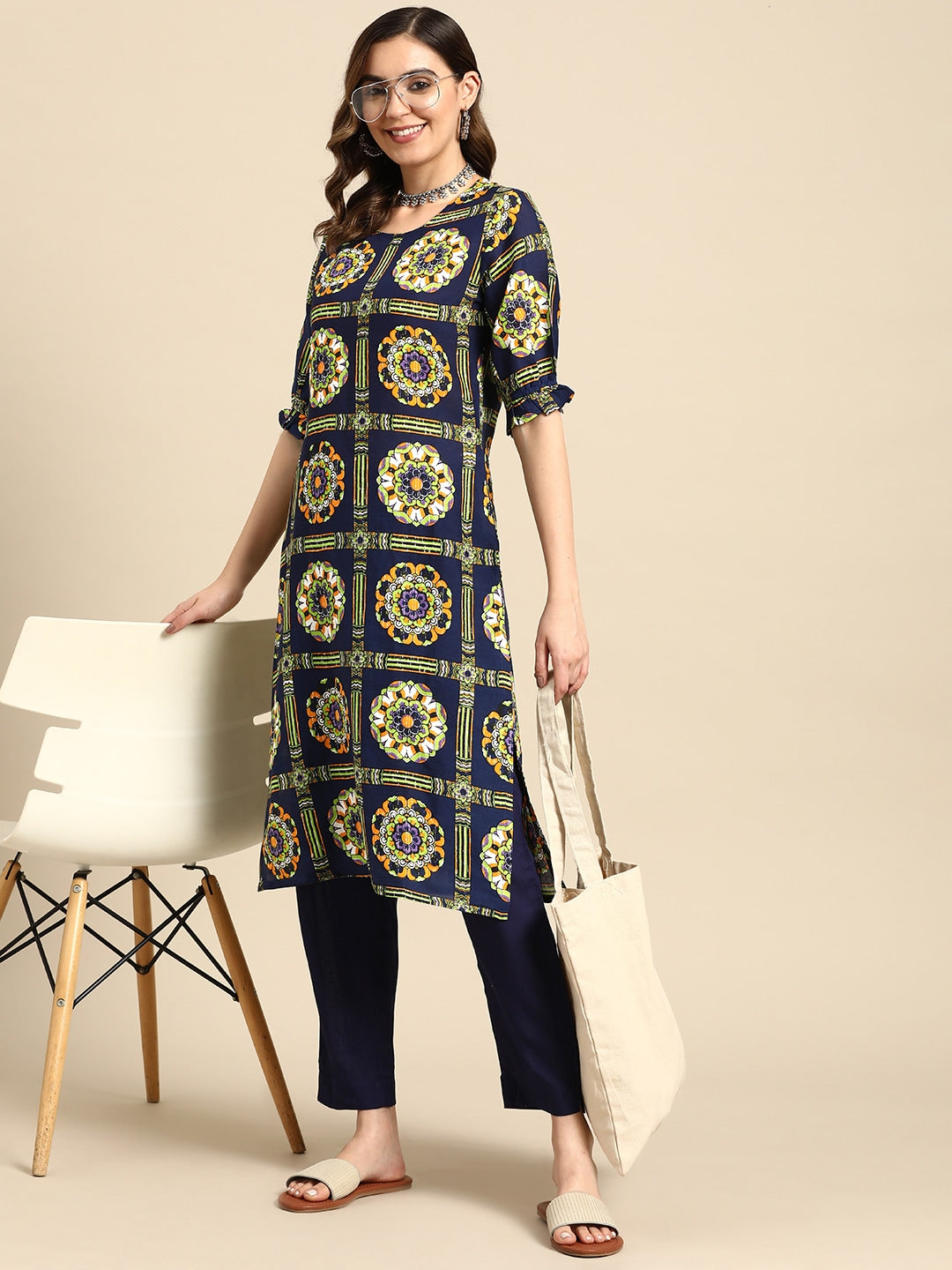 Sangria Women Ethnic Motifs Printed Kurta with Trousers | Grocsy