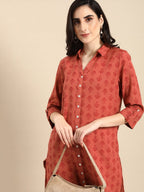 All About You Women Red Cotton Ethnic Motifs Printed Pathani Kurta | Grocsy