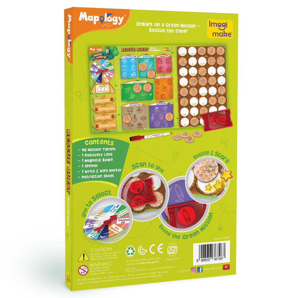 Imagimake Rescue Quest–Green Champions | Spin, Discover & Rescue Green Missions | Educational Fun Board Games for Friends & Family Night |Travel-Friendly Indoor Game |Gift for Kids Ages 5,6,7,8,9,10 | Grocsy