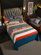 JC Collection Blue & Red Ethnic Motifs 220 TC King Bedsheet with 2 Pillow Covers | Grocsy