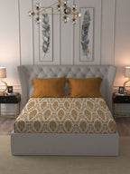 MYTRIDENT Celebration Cream-Coloured Ethnic Cotton 144 TC Queen Bedsheet & 2 Pillow Covers | Grocsy