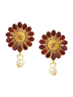 Cardinal Gold-Polished Maroon Onyx-Studded & Beaded Jewellery Set | Grocsy