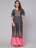 Aks Ethnic Motifs Printed Straight Silk Kurta | Grocsy