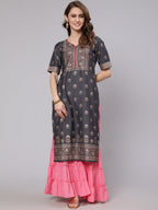 Aks Ethnic Motifs Printed Straight Silk Kurta | Grocsy