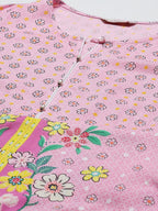 Juniper Women's Pink Floral Printed Rayon Kurta With Buttons Closure At Back | Grocsy