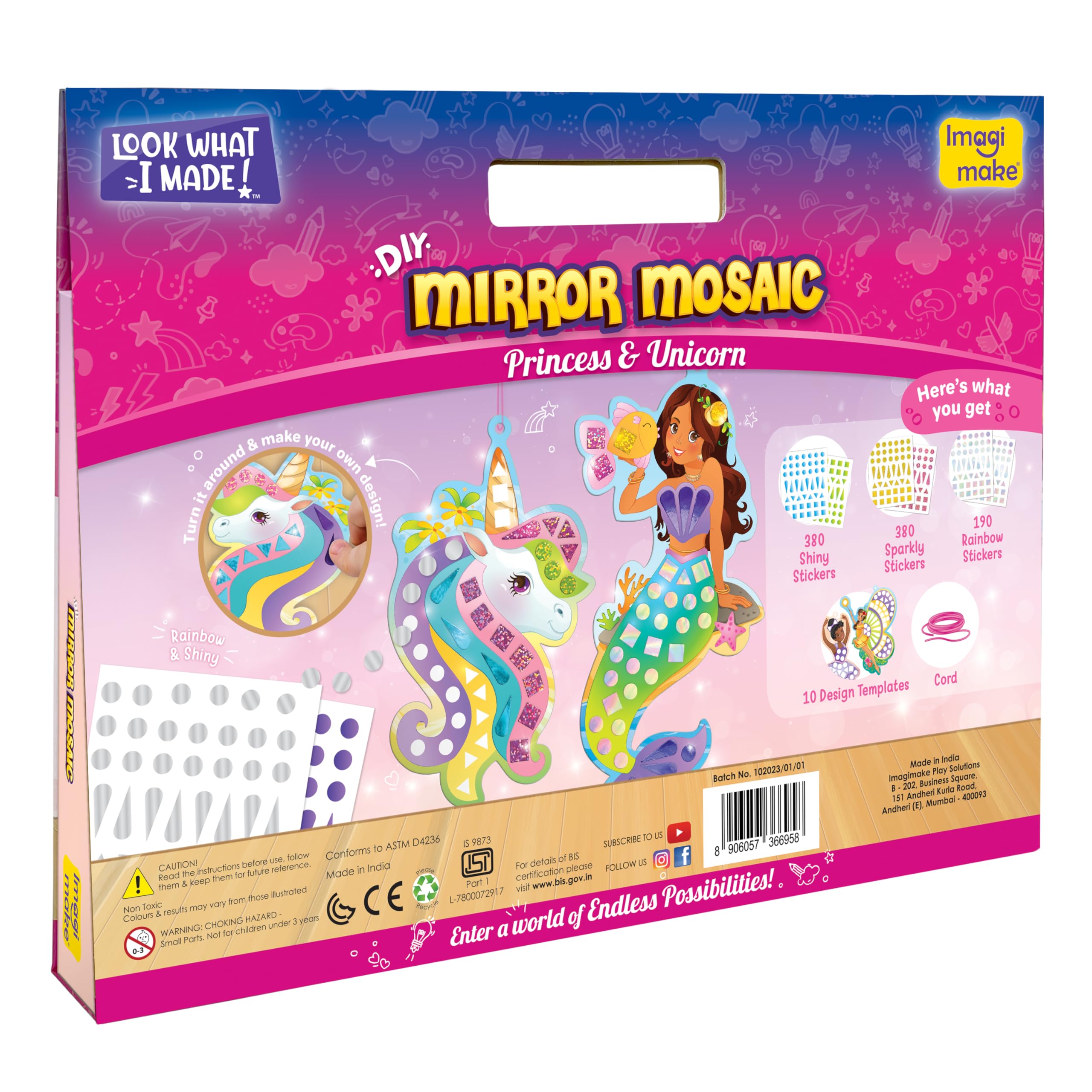 Imagimake Mirror Mosaic Princess & Unicorn Kids Art Set | DIY Craft Kit | Foil Stickers for Kids | Birthday Gift for Girls and Boys Ages 3,4,5,6,7,8 | 3 Year Old Girl Gifts | Grocsy