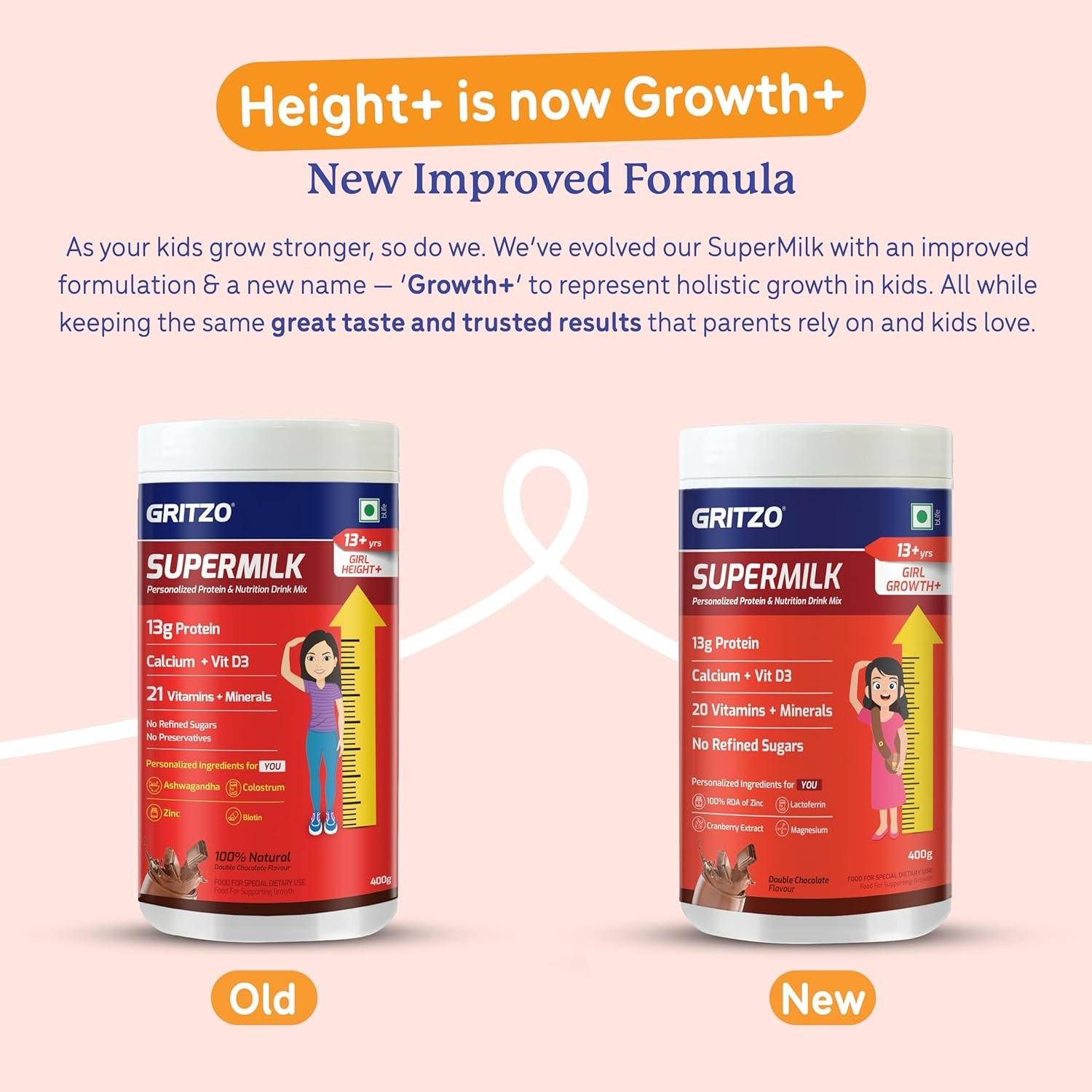 Gritzo Supermilk Height+ Health Drink For 13+Y Girls - Double Chocolate | Grocsy