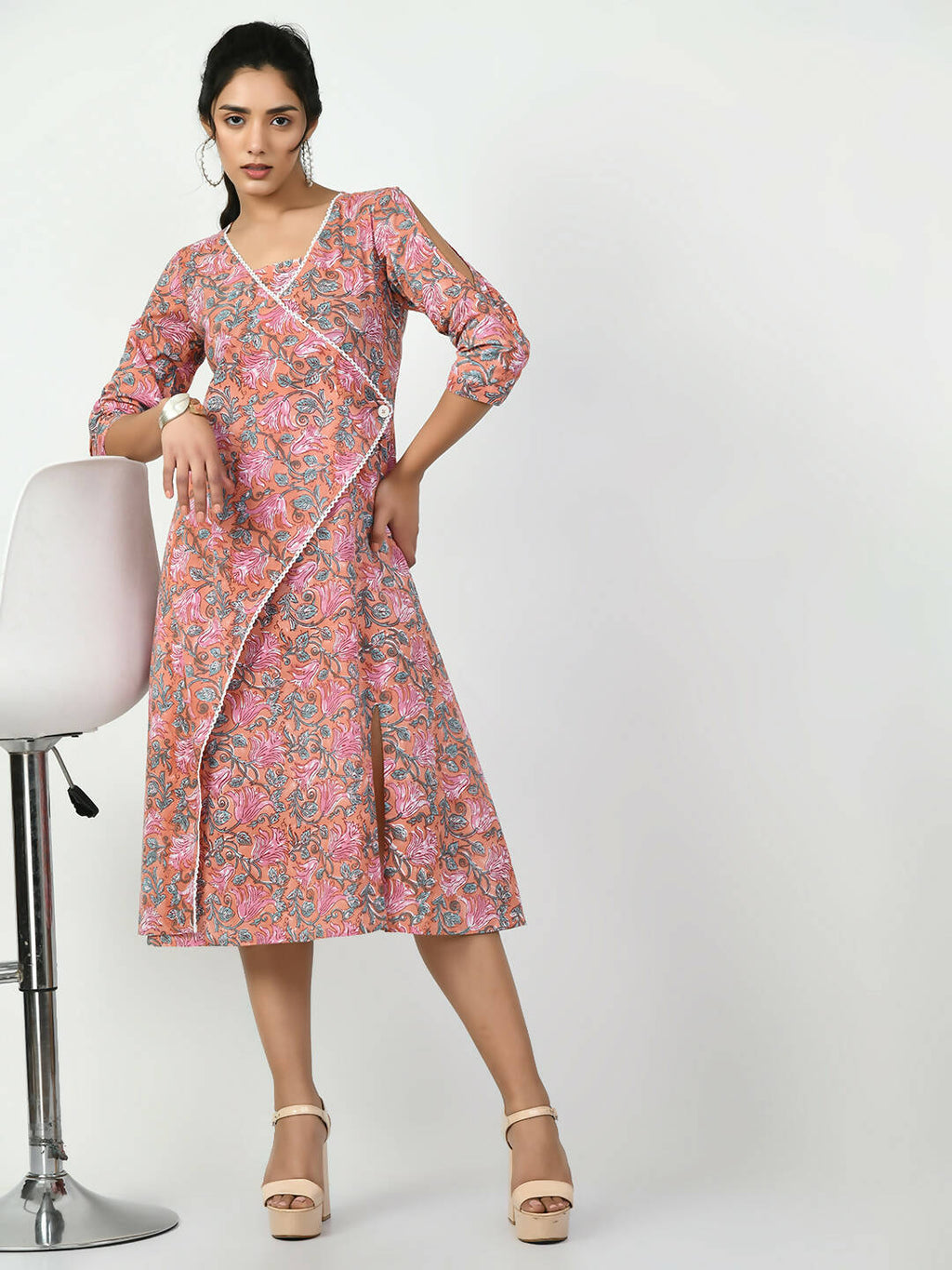 Myshka Women's Multi Floral Printed A-Line Dress | Grocsy