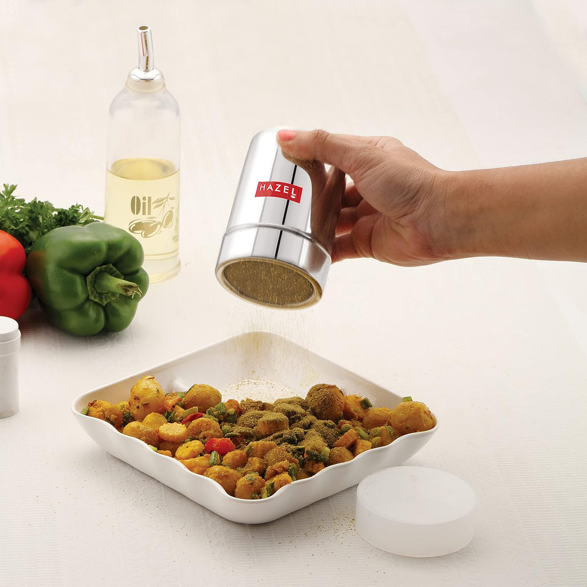 HAZEL Stainless Steel Powder Shaker with ABS Lid | 310 ML | Grocsy