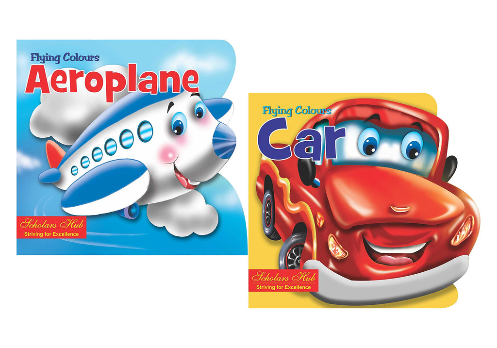 Storybook For Kids: Scholars Hub Flying Colours Cut Out Board Book (Cars, Aeroplane) (Set Of 2 Books) (Illustrated) (24 Pages ) | Grocsy
