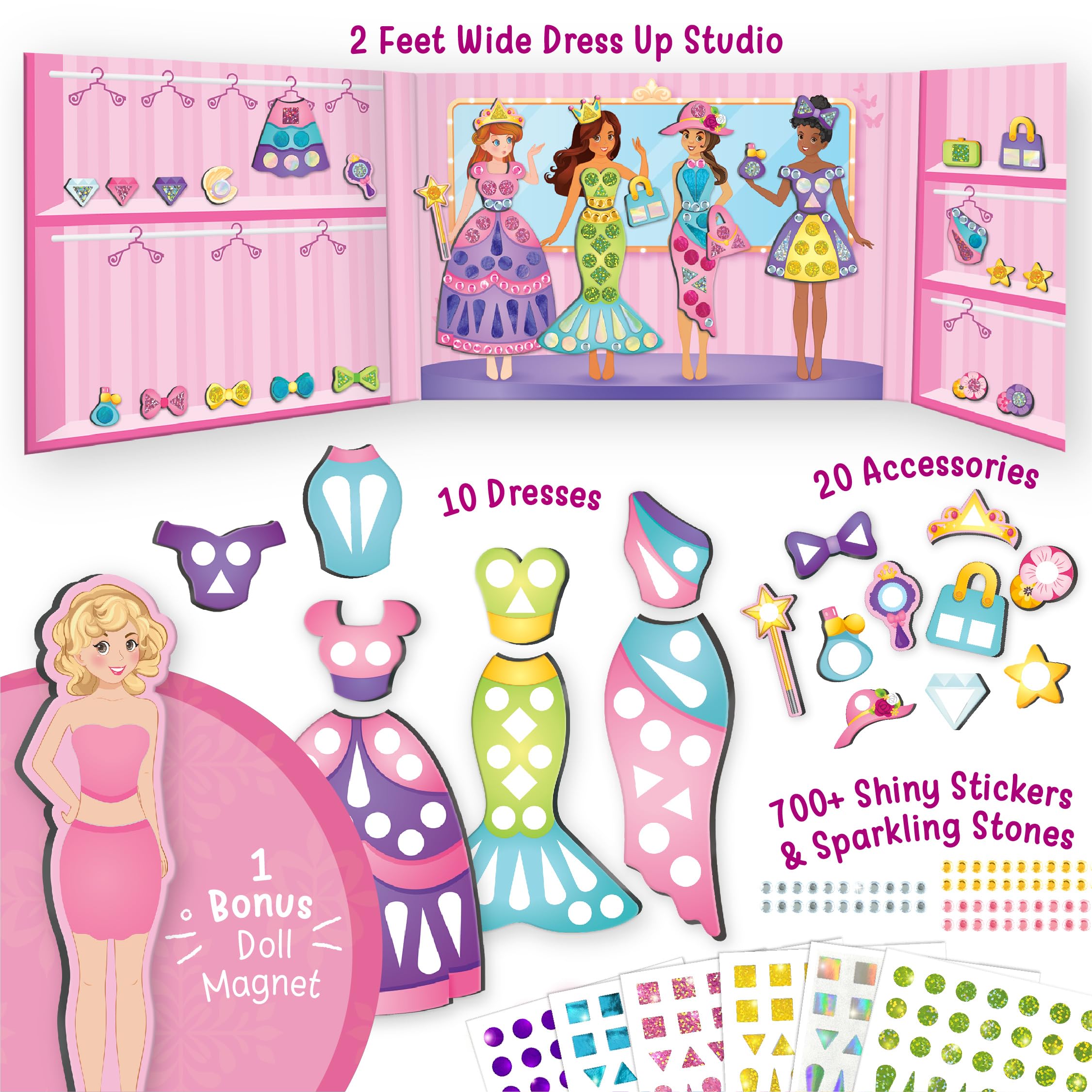 Imagimake DIY Magnetic Dress-Up Princess |Pretend Play Magnetic Toys for Kids | 30 Magnetic Dresses & Accessories | Interchange & Create Unlimited Outfits | Birthday Gift for 3,4,5,6,7,8 Year Old Girl | Grocsy