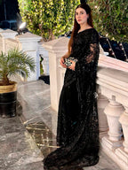 Sangria Embellished Sequinned Pure Georgette Saree | Grocsy