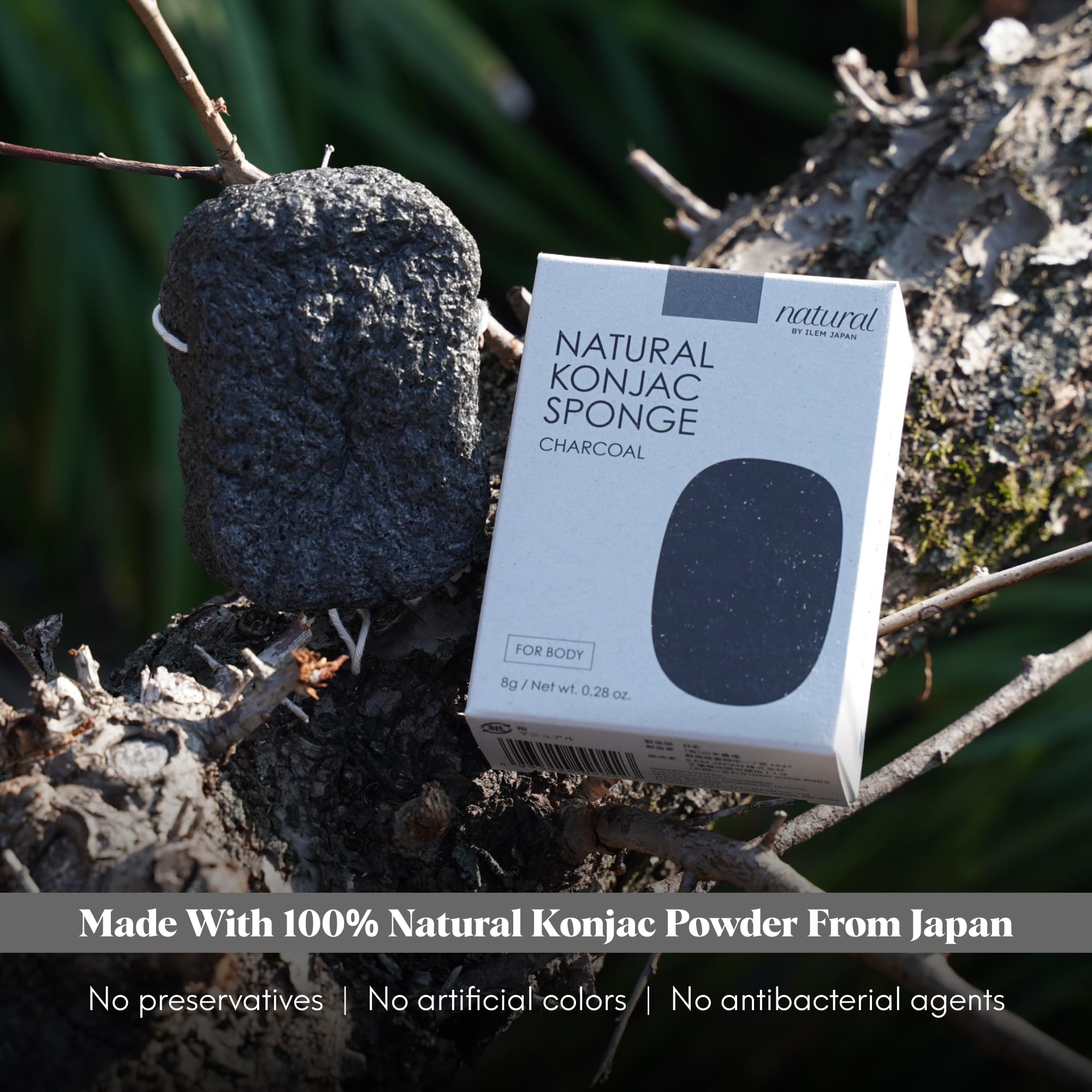 ILEM JAPAN Natural Konjac Sponge Body (Charcoal) | Grocsy