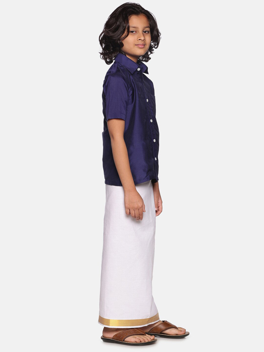 Sethukrishna Boys Navy Blue Shirt With Readymade Dhoti | Grocsy