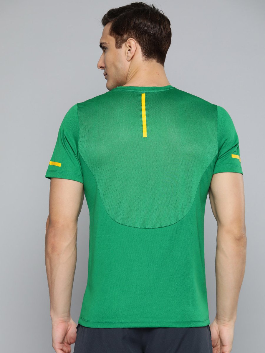 Alcis Men Green & Yellow Typography Printed Slim Fit Running T-shirt | Grocsy