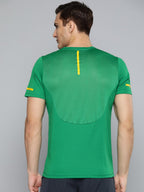 Alcis Men Green & Yellow Typography Printed Slim Fit Running T-shirt | Grocsy