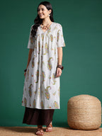 Sangria Floral Print Pleated Empire Kurta | Grocsy