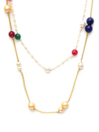 Layered Pearl and Gold Neckpiece with Multi Stones (Multi Color) - Ruby Raang | Grocsy