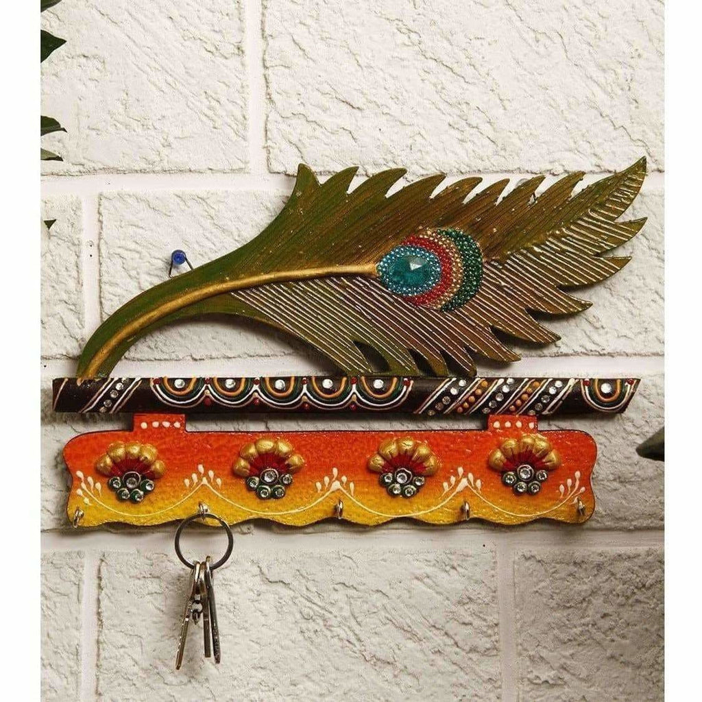 Jaipur Crafts Beautiful MorPankhi Wooden Key Holder | Grocsy