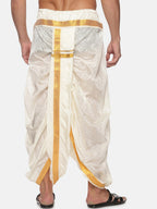 Sethukrishna Men Cream-Coloured & Gold-Coloured Solid Art Silk Dhoti Pants | Grocsy