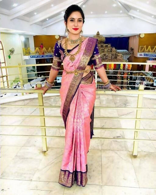 DEIANA'S Beautiful Designer Golden zari Soft Lichi Silk Saree - Peach | Grocsy