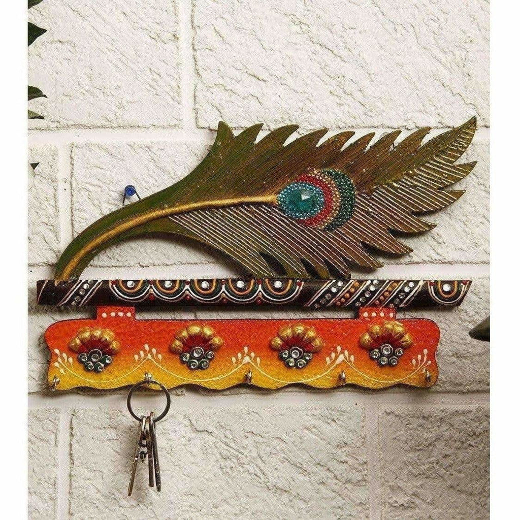 Jaipur Crafts Beautiful MorPankhi Wooden Key Holder | Grocsy