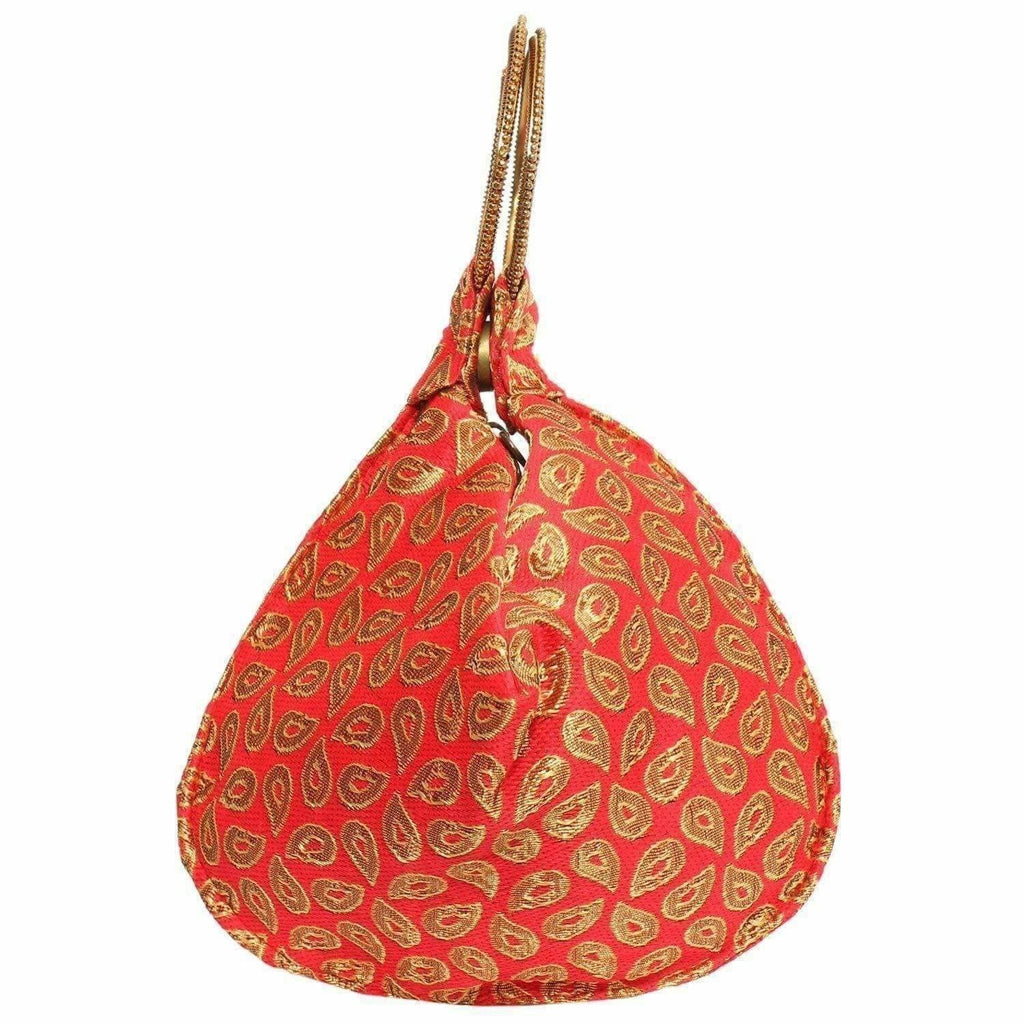 Ethnic Clutch Silk Potli Batwa Pouch Bag with Metal Bead work | Grocsy