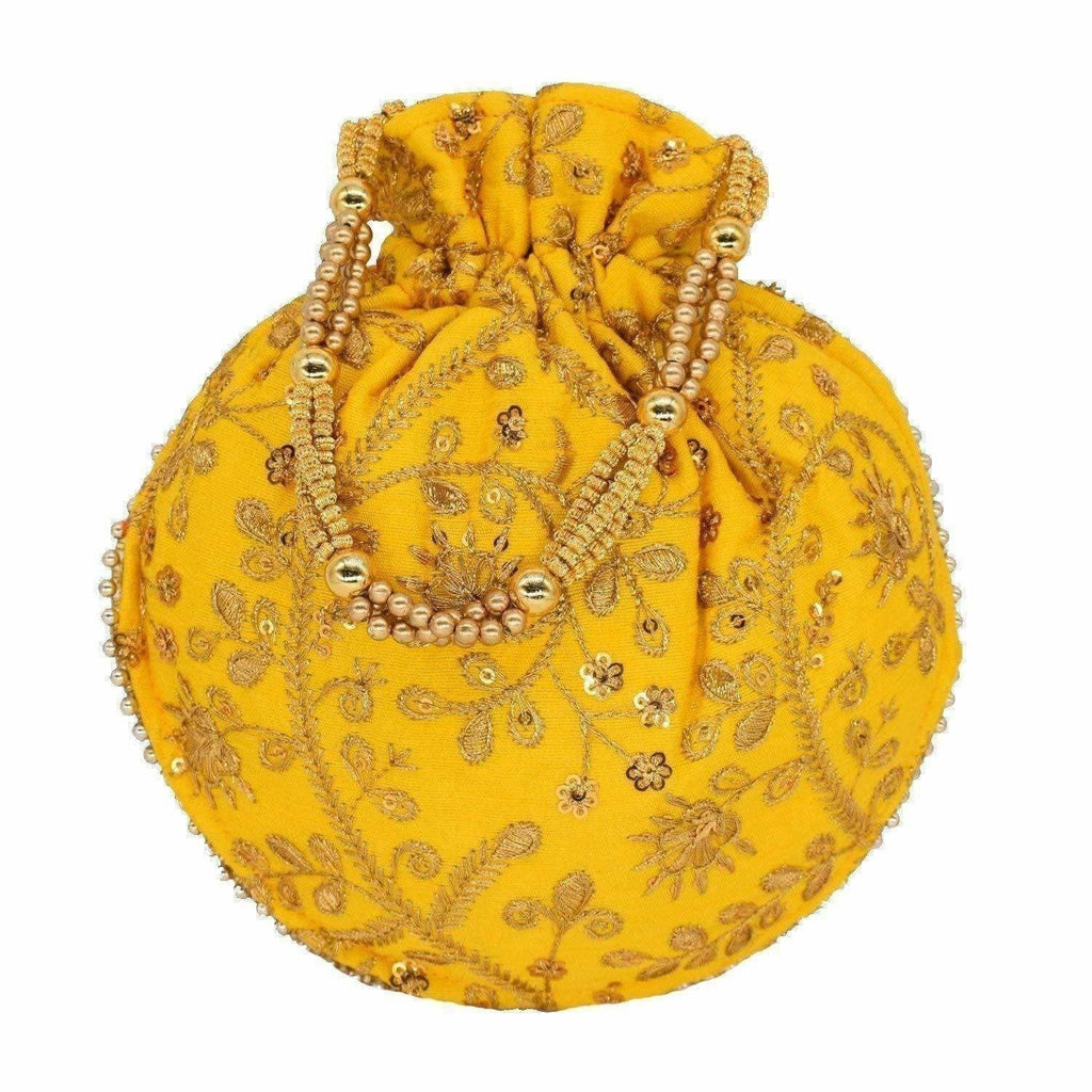 Ethnic Clutch Silk Potli Batwa Pouch Bag with Metal Bead work Gift | Grocsy