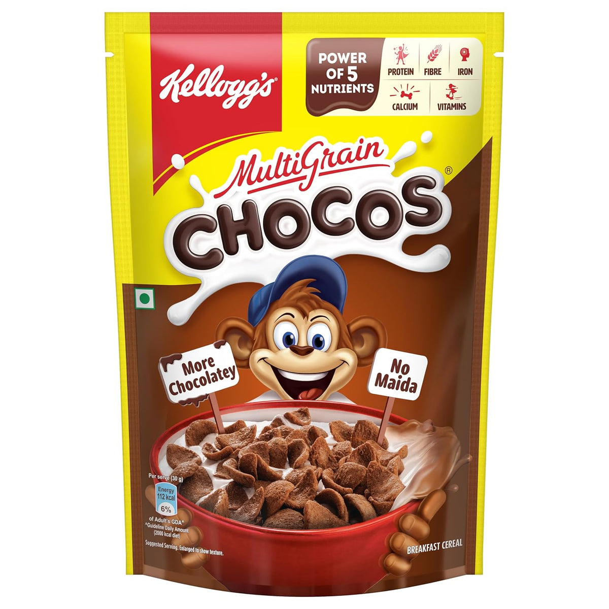 Kellogg's Multigrain Chocos For Kids, Power Of 5 Nutrients Protein, Fibre, Iron, Calcium, Vitamins | Grocsy