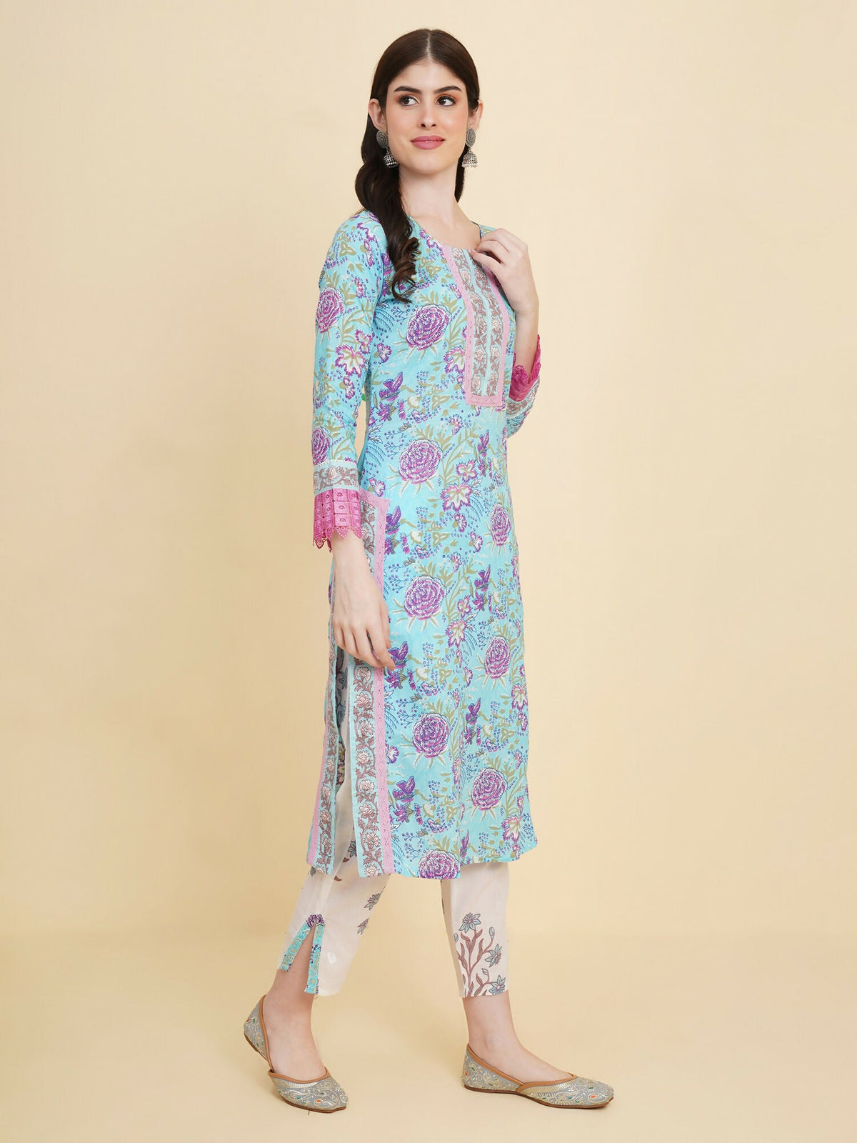 Designer Stylish skyblue Cotton Stitched Suit With Dupatta - Tanisha | Grocsy