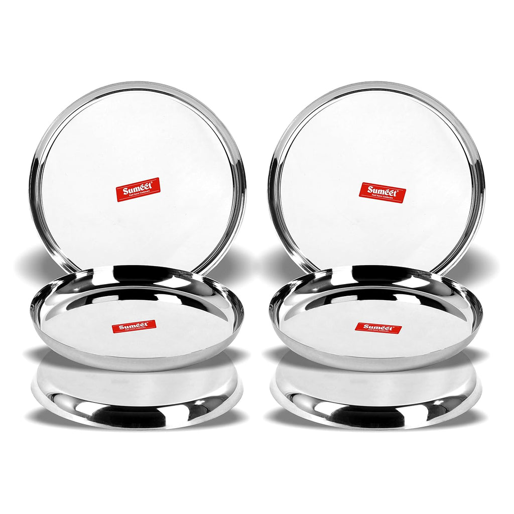 Sumeet Stainless Steel Plates - Set of 6, Silver | Grocsy