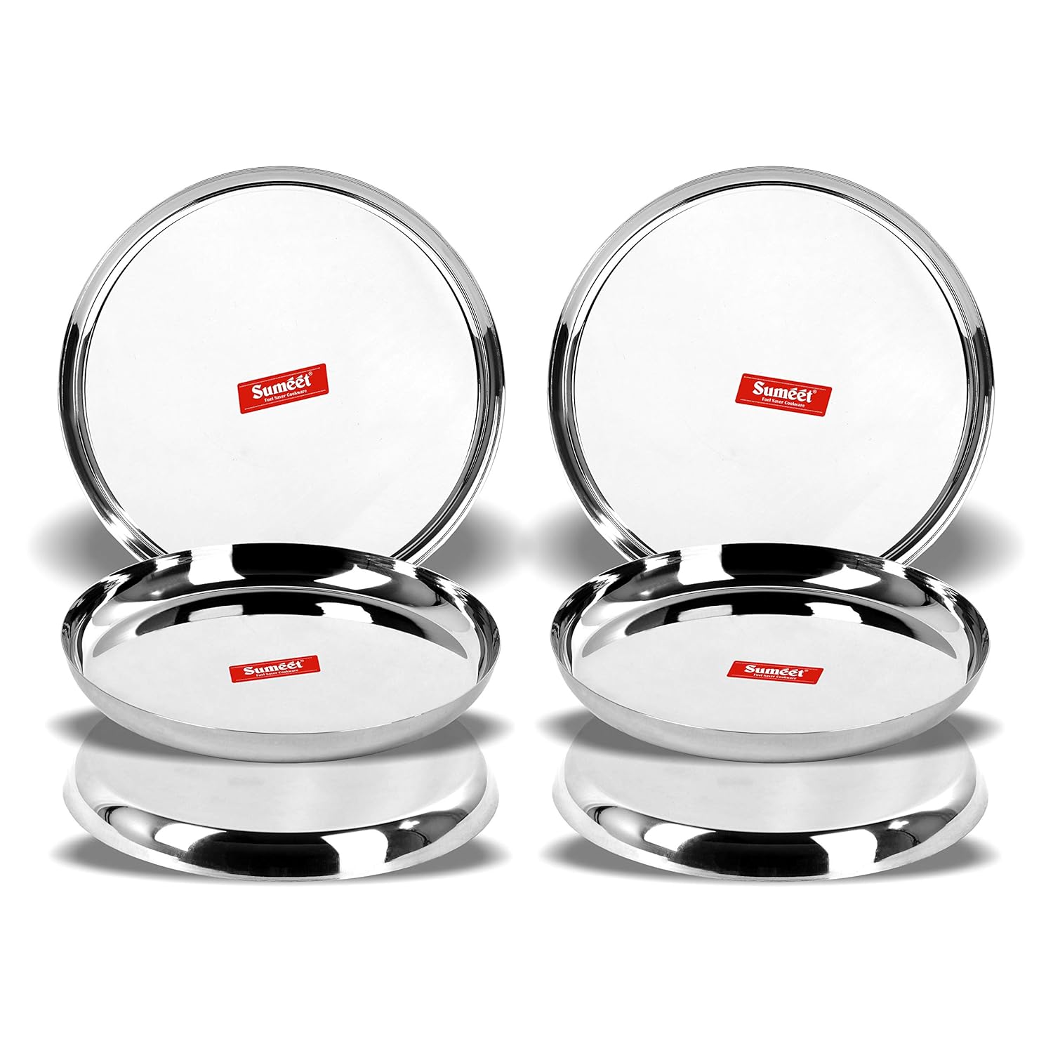 Sumeet Stainless Steel Plates - Set of 6, Silver | Grocsy