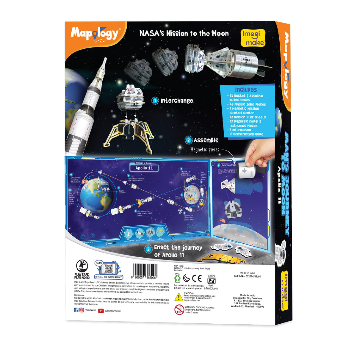 Imagimake Mapology Man's Journey to Moon | NASA Mission Apollo 11 | Rocket & Satellite Model Making Set | Space Toys for ages 8-13 | Educational Science Kits for Kids Age 8-12 | Gifts for Boys & Girls | Grocsy