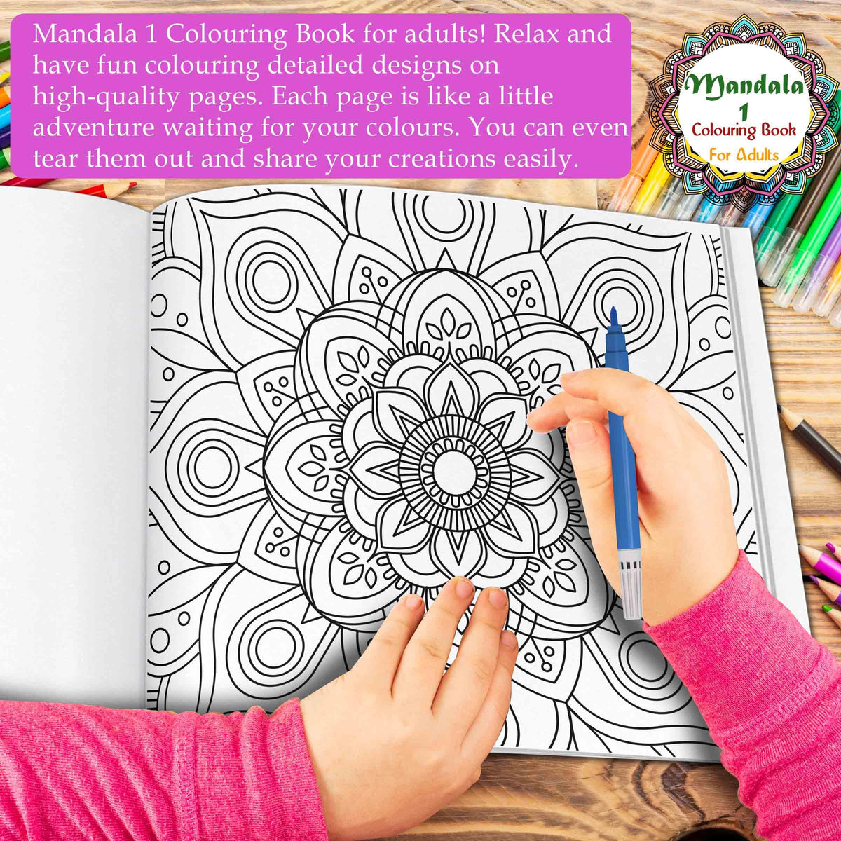Art Therapy Mandala Adult Colouring Book 1: Mandala Colouring Book, Adult Coloring Book Kit With 12 Sketch Pens, Fun For Adults, Relaxing Coloring Workbook | Grocsy