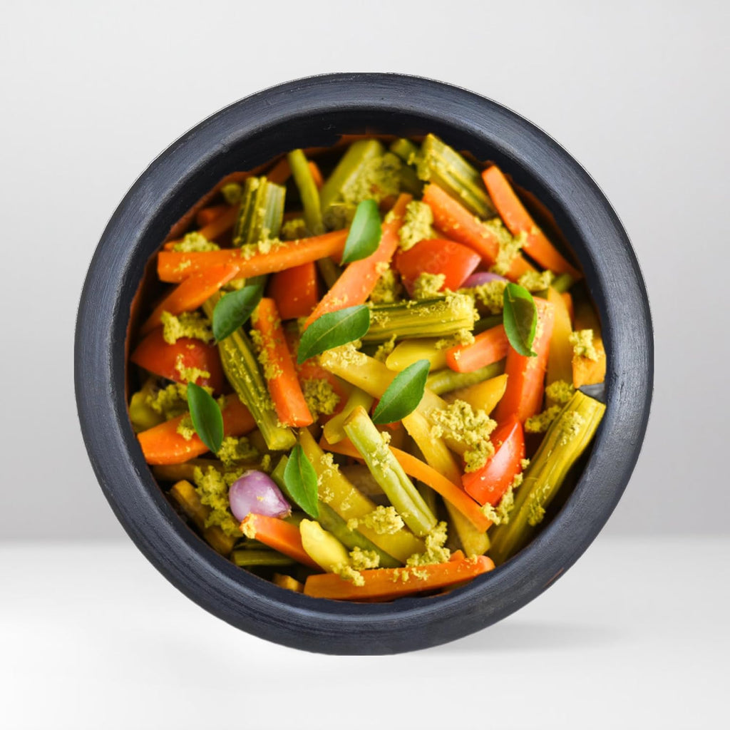 Craftsman India Online Deep Burned Uncoated Clay Pot for Cooking and serving Combo 1 & 2 Liter|Black | Grocsy